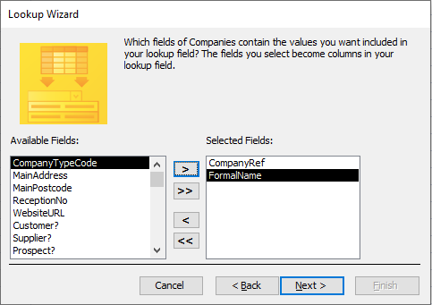 Microsoft Access: Choosing the right fields for the relationship.